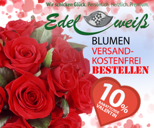 Blumenversand Edelwei - 10% Rabatt zum Valentinstag - Jetzt Gutschein einlsen