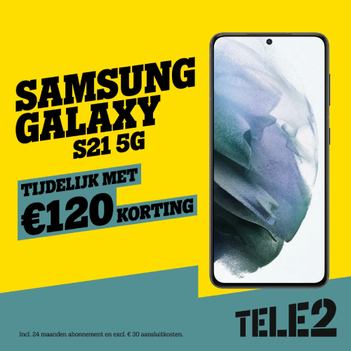 Tele2 De beste Deal - Samsung S21 5G tijdelijk met € 120,- korting