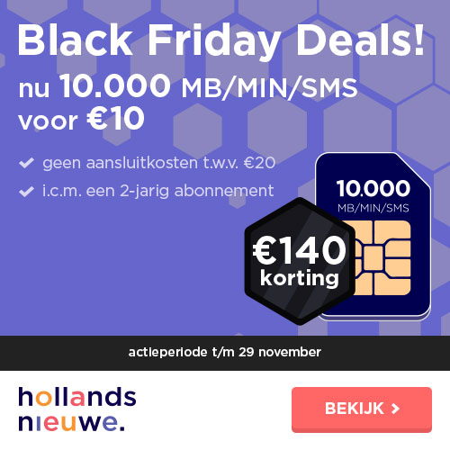 Hollandsnieuwe Black Friday Deals 10.000 MB/MIN/SMS voor € 10,-