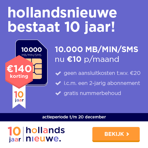 Hollandsnieuwe bestaat 10 jaar - 10.000 MB/MIN/SMS voor €10