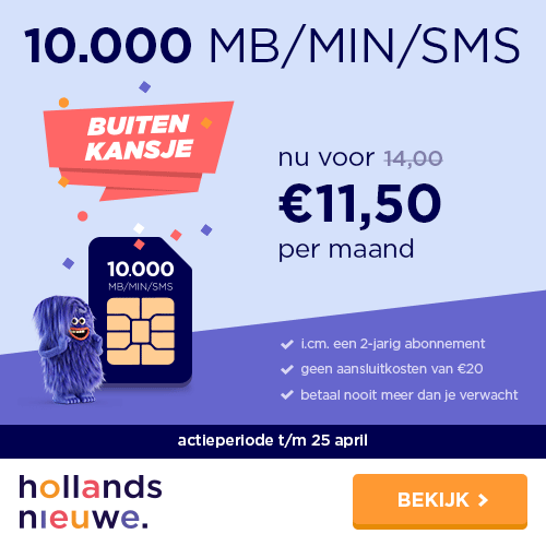 Hollandsnieuwe Buitenkansje - 10.000 MB/MIN/SMS voor €11,50